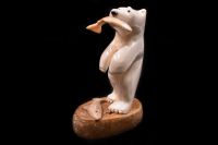 BEAR WITH FISH IVORY CARVING